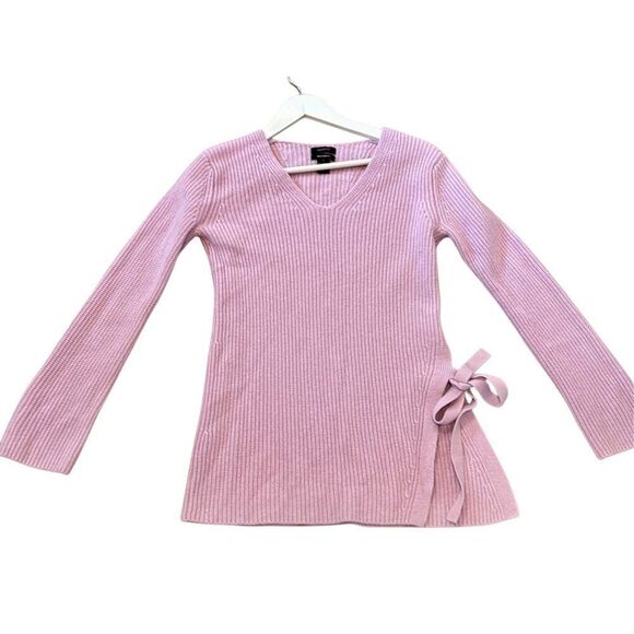 Halogen 100% cashmere purple ribbed vneck tie side sweater small - Picture 9 of 12